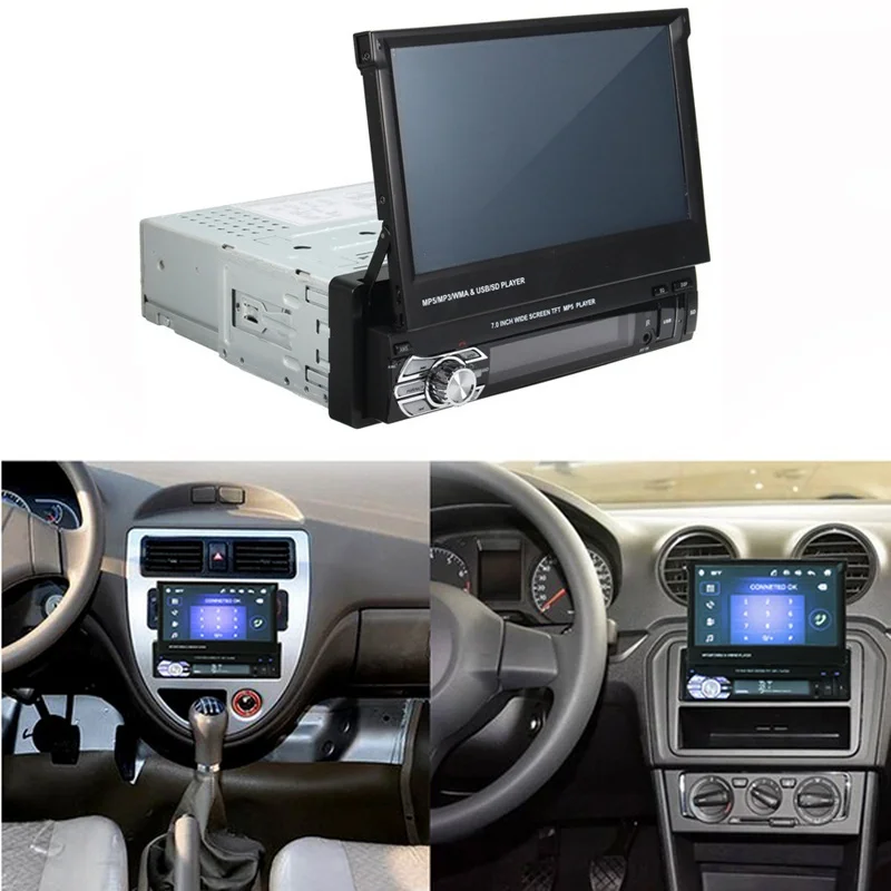 Hd Retractable Touch Screen Monitor Dvd Mp5 Sd Fm Usb Player Car Stereo Audio Car Radio Automotivo Bluetooth 1din 7 Inch