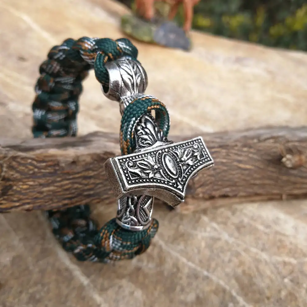 Paracord Bracelet Replaceable Norse Viking Runes Beads Braided Bracelet Men Bracelets Thor Hammer Rope Bangles for Men Jewelry (5)