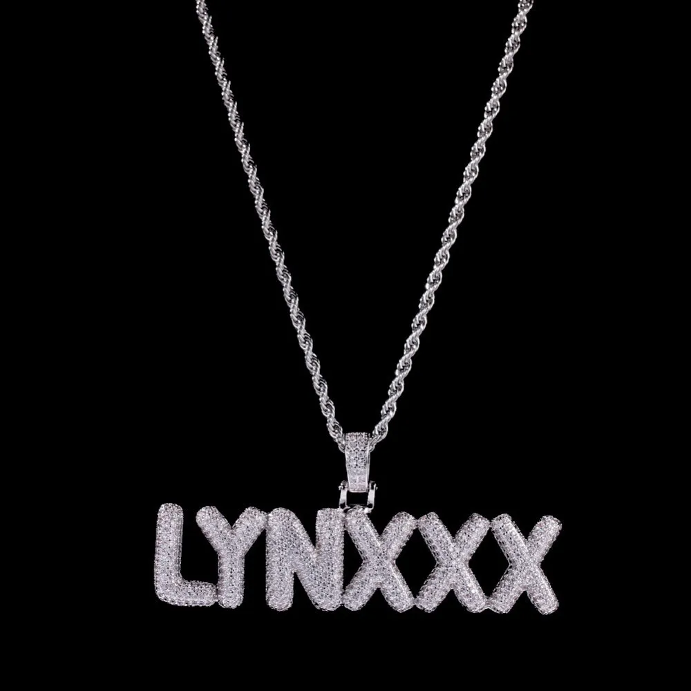UWIN небольшой пользовательский пузырь буквы кулон ожерелье сочетание слова имя с 4 мм теннисные Цепи Полный Iced кубического циркония ювелирные изделия