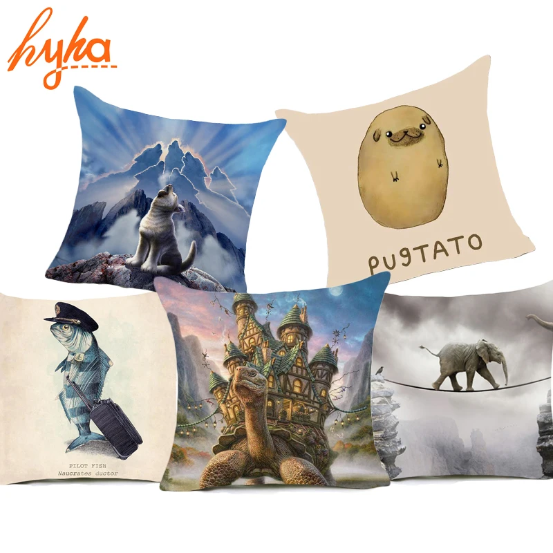 

Hyha Cartoon Pillowcase Pug Creative Rabbit Hand Shadow Pig Jerry LoFaro Leader Pillow Cases Home Animal Fox Throw Pillows