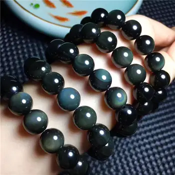 

Natural Green Obsidian Rainbow Gemstone Round Beads Stretch Bracelet AAAA 12mm