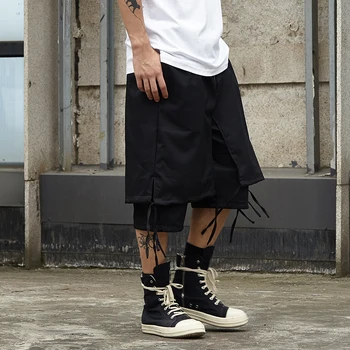 

Men Streetwear Hip Hop Punk Gothic Harem Trousers High Street Double Layer Spliced Loose Casual Skirt Pants Male Japan Pant