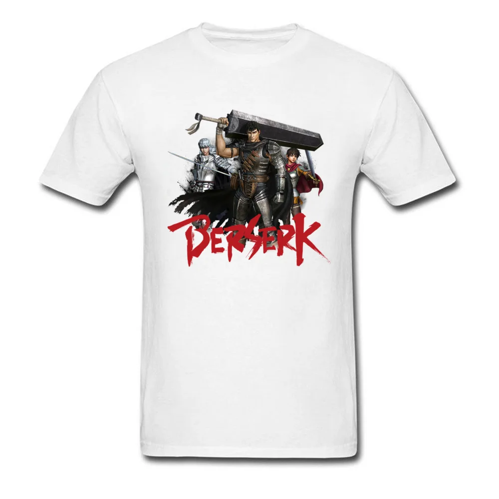 Comic berserk O-Neck Top T-shirts Summer/Autumn Tops Shirt Short Sleeve Hot Sale Pure Cotton Printed On Tee Shirt Street Mens Comic berserk white
