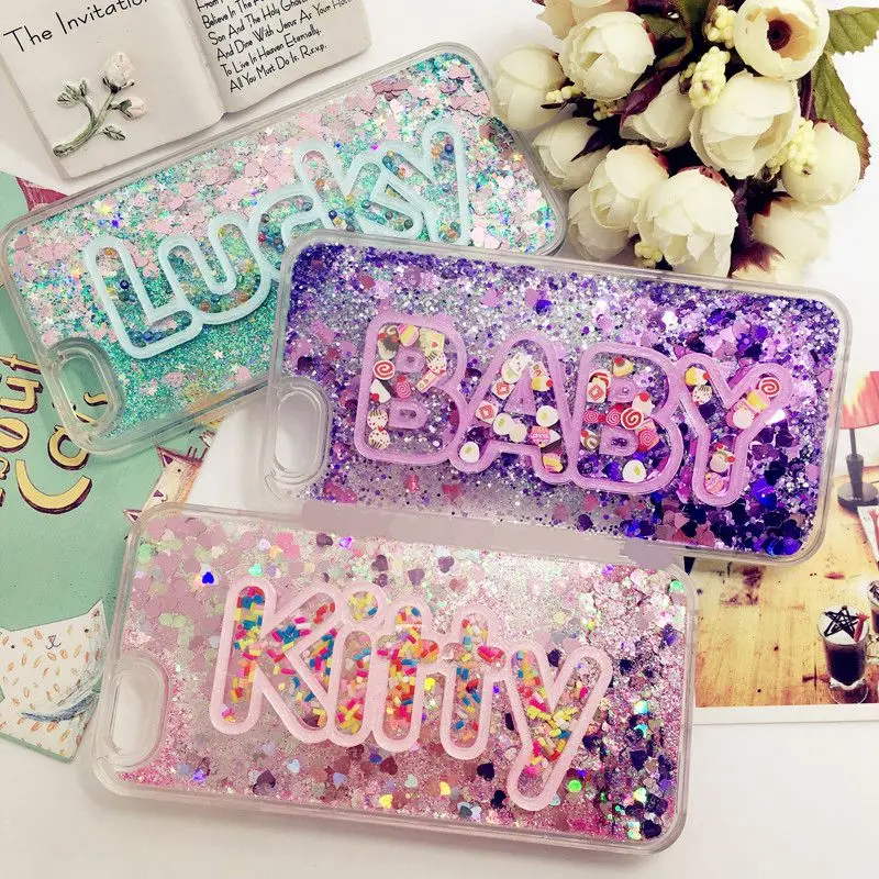 

Pretty 3d Exclusive Customize Name Personal Heart Glitter Liquid Quicksand soft Case for Iphone 11 pro 6 6S 7 8 X PLUS XS max XR