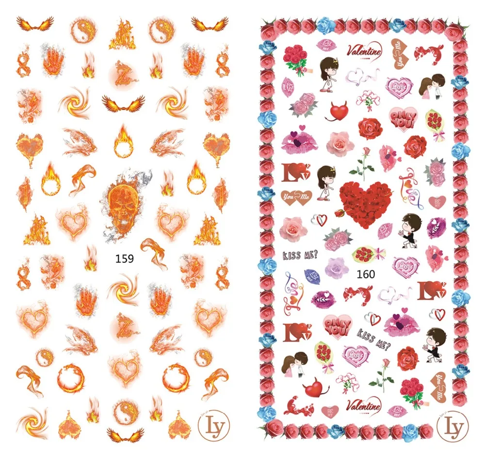 

5 sheet 15 type Colorful Japanese Nail Stickers Designs Gummed 3D Nail Art Stickers Decals Makep Art Decorations LY-151-165