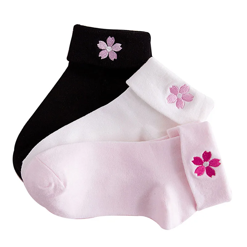 3 пары женских носков с вышивкой вишни креативный милый хлопок женский носок Meias весна осень антибактериальные короткие смешные носки для девочек