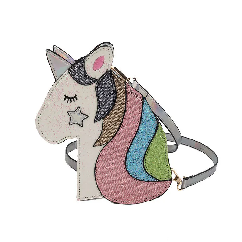 

2019 New Arrival Fashion Single Shoulder Slant Bag Personality Radio Sequin Bag Cute Unicorn Shape Shoulder Bag For Girl