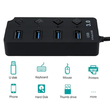 

Kinganda NEW USB Hub High Quality Hub 4 Port Independent Key 3.0 HUB USB Splitter Computer Deconcentrator HUB Black #30 L0405