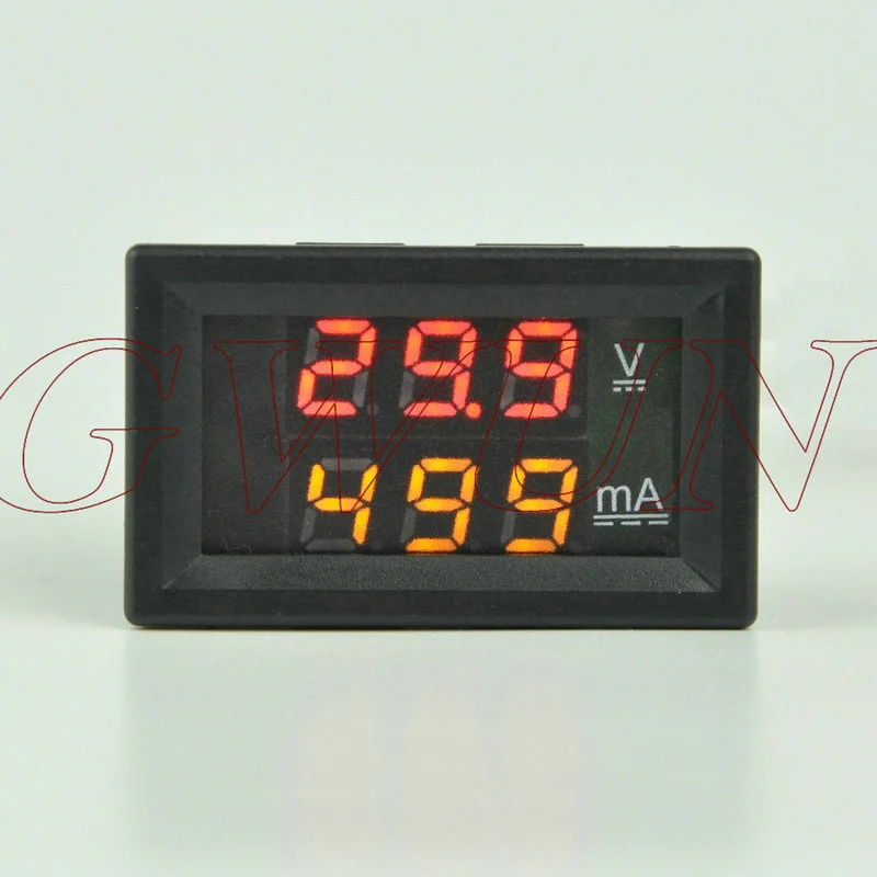 red and yellow GWUNW BY32A 0-500 В 0-999mA(1A) цифровой амперметр постоянного тока измеритель тока Вольтметр двойной дисплей красный синий зеленый светодиодный - Цвет: red and yellow
