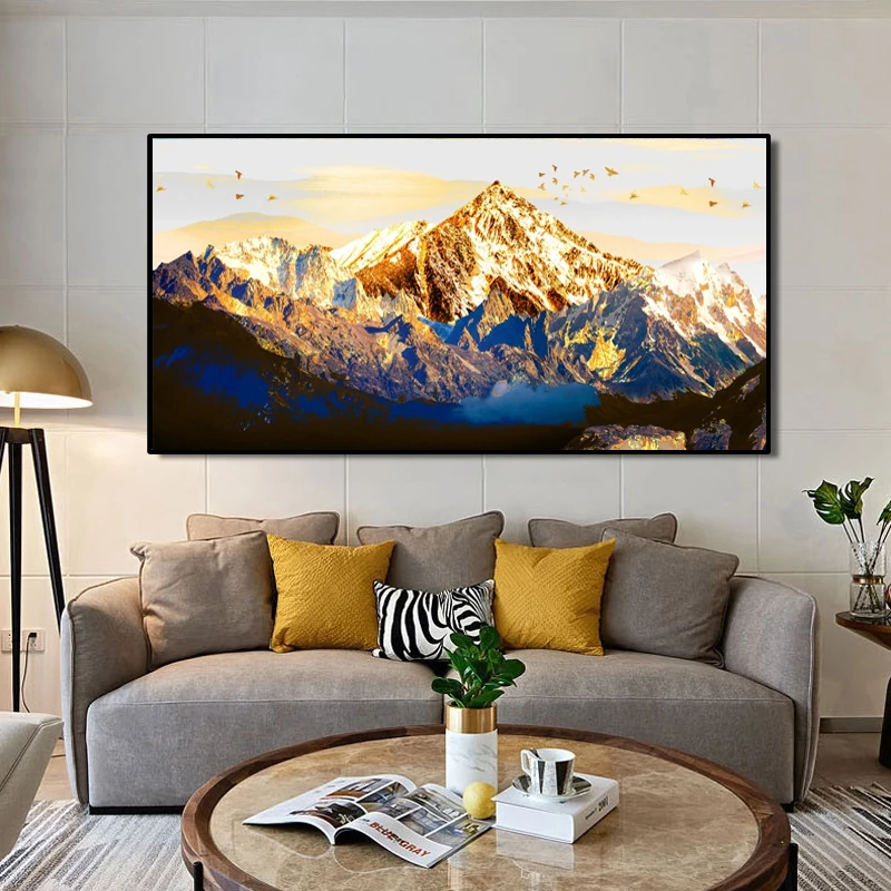 Пейзаж плакаты и принты стены Искусство Холст живопись Современная Абстрактная Золотая гора картины для гостиной Куадрос Декор