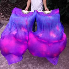 1 пара, для танца живота, окрашенная, натуральный шелк, фата для фанатов, длинный шелк, для выступлений на сцене, для женщин(L+ R), ручная работа, 4 размера