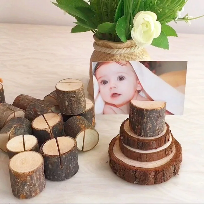 

Wooden Shape Wedding Party Place Card Holder Stand Number Table Menu Greeting Baby Picture Photo Clips Card Holder Stand