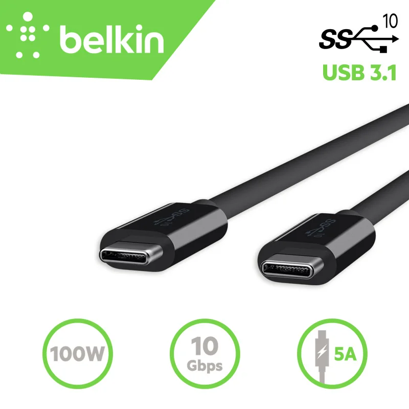 

Belkin Original USB 3.1 USB Type-C to USB-C Sync Charge 100W/10Gbps Cable for MacBook Pro with Retail Package