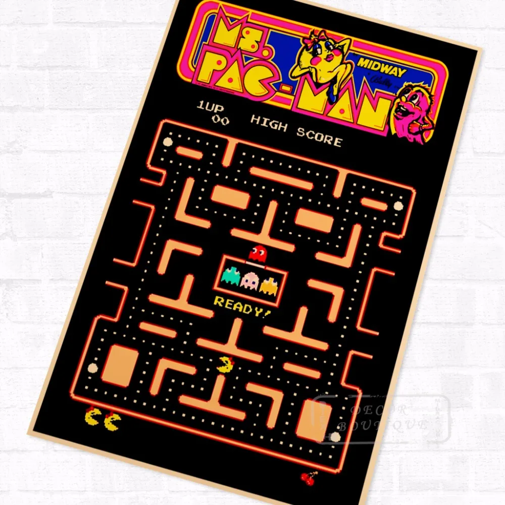 

Pacman Ready Vintage Video Games Propaganda Poster Retro Canvas Painting DIY Wall Stickers Art Home Bar Posters Decor Gift