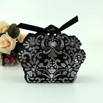 

100pcs Black Hollow Laser Cut Flowers Candy Chocolate Box Boxes For Wedding Party Birthday Baby Shower Festival Favors Gift