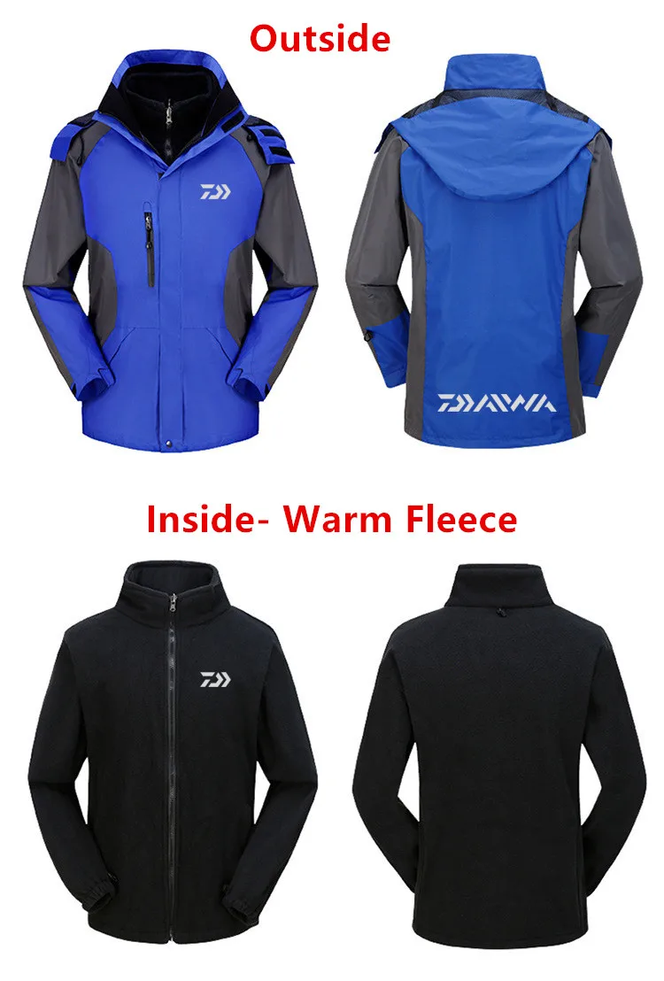 Daiwa Fishing Clothing For Men Women Autumn Winter Waterproof Warm Fishing Jackets Patchwork Hooded Mountaineering Suits