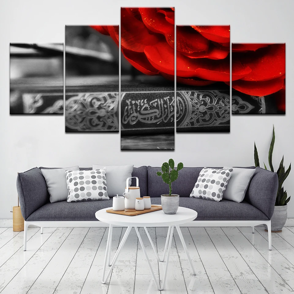 The red petals gray background 5 Piece Wallpapers Art Canvas Print