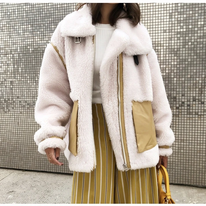 

OFTBUY 2019 Real Fur Coat Winter Jacket Women Parka Natural Wool shearling Fur loose motorcycle jacket Outerwear Streetwear new