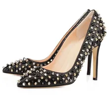 Faux Leather Women’s Stiletto Heel Pointed Toe Shoes with Rivet