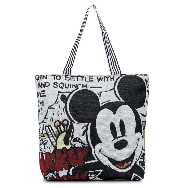 Cartoon Minnie Mickey Printed Casual Tote Women Canvas Handbag Single Shoulder Shopping Bags Fashion Female Canvas Beach Bag