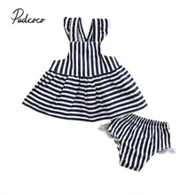 Pudcoco/ Одежда для маленьких девочек Женский наряд для новорожденных Одежда для младенцев комплект из 2 предметов, платья+ короткие полосатые От 0 до 2 лет принцессы