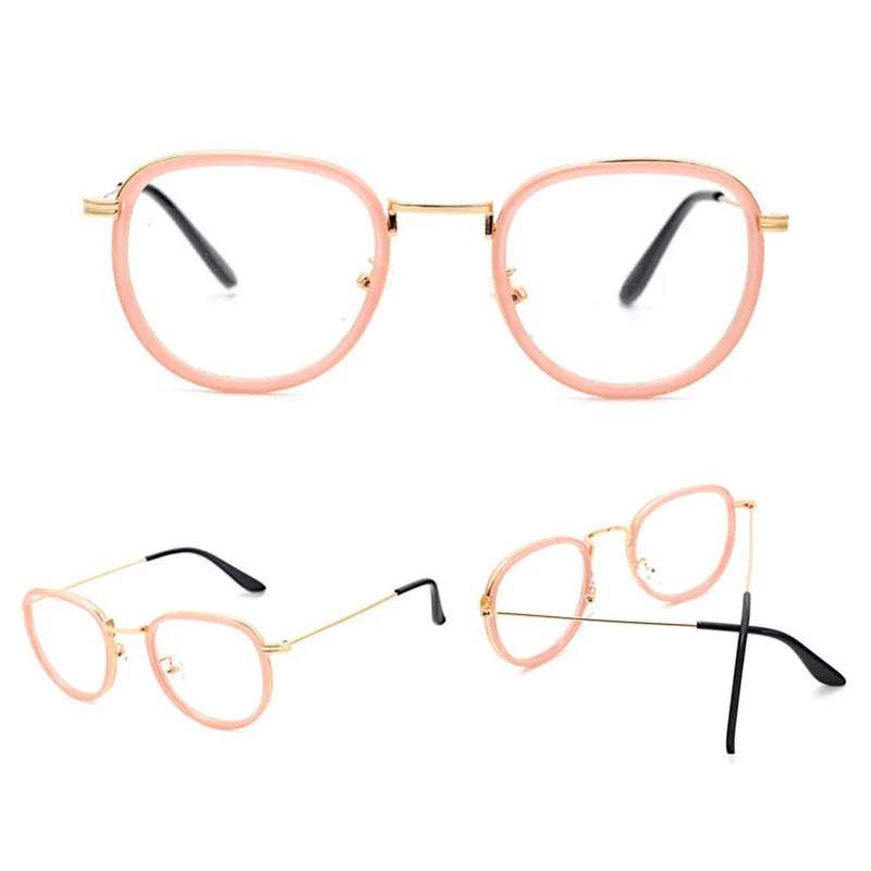 Винтажные очки с прозрачными линзами, ретро стиль, круглые очки для мужчин и женщин, очки для девушек, черные/леопардовые/розовые/чайные/прозрачные
