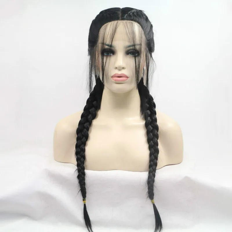 Resistente ao Calor Peruca de Cabelo Rabo de Cavalo Peruca com Cabelo de Bebê Sintéticas da Parte Dianteira do Laço para Mulher Sylvia Fibra Preto Perucas 1 Sylvia fibra resistente ao calor peruca de