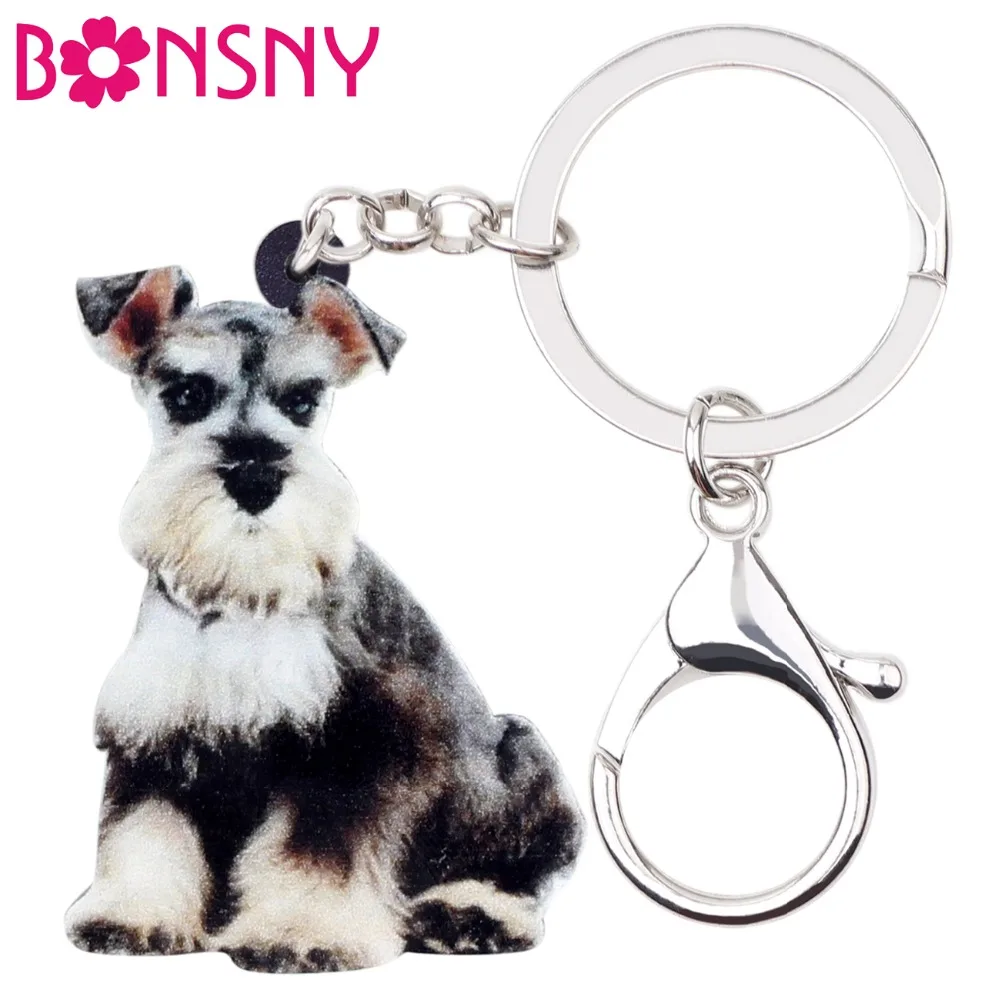 Enamel Alloy Cute Schnauzer Dog KeyChain Ring For Women Girl Purse Jewelry Gifts 
