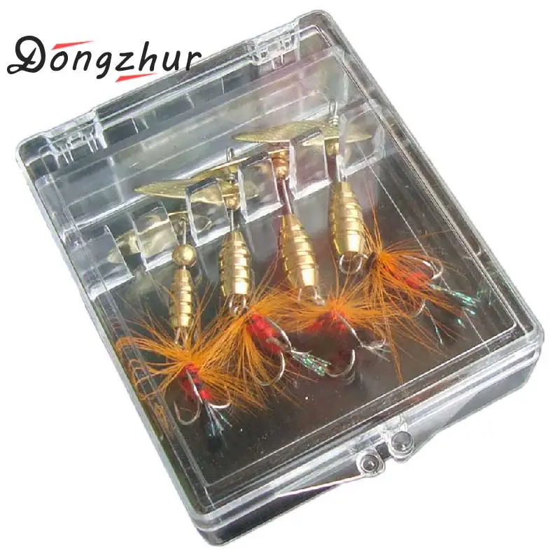 

Dongzhur 4pcs/set Blood Groove Hook Lure Rotation Sequins Lure Metal Spinner Feather Tail Treble Hook Fishing Lure