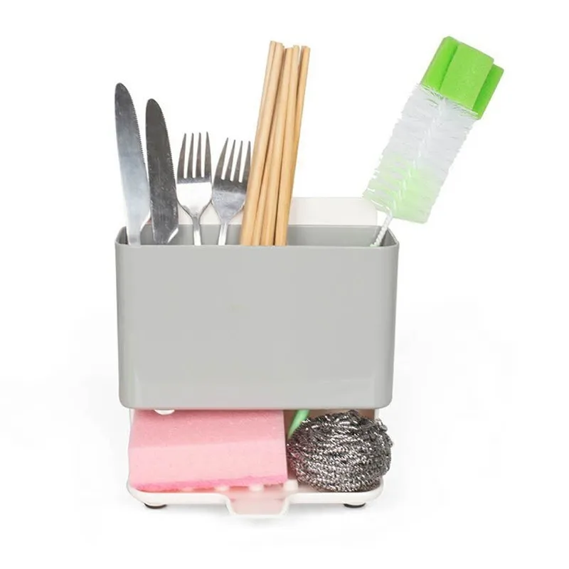 Губчатая кухонная коробка двойная сушилка для посуды самосливающаяся раковина шкаф-органайзер для кухни подставки для посуды полотенцесушитель - Цвет: gray