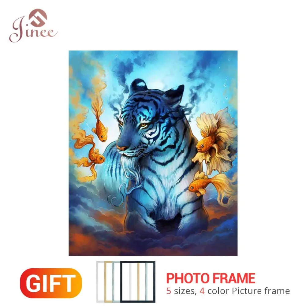 

5D DIY Diamond Painting Tiger Goldfish Full Drill circular Picture Of Rhinestone Diamond Embroidery Animal Handmade Decor