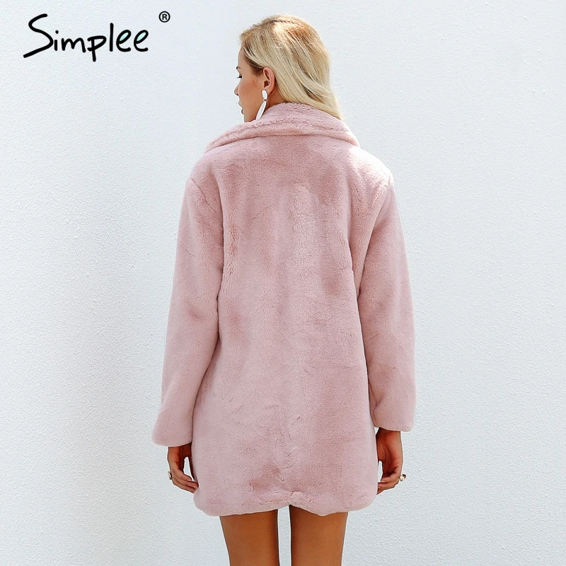 Goede Simplee Elegante Roze Shaggy Vrouwen Faux Bontjas Streetwear Herfst Winter Warm Pluche Teddy Jas Vrouwelijke Plus Size Overjas Party