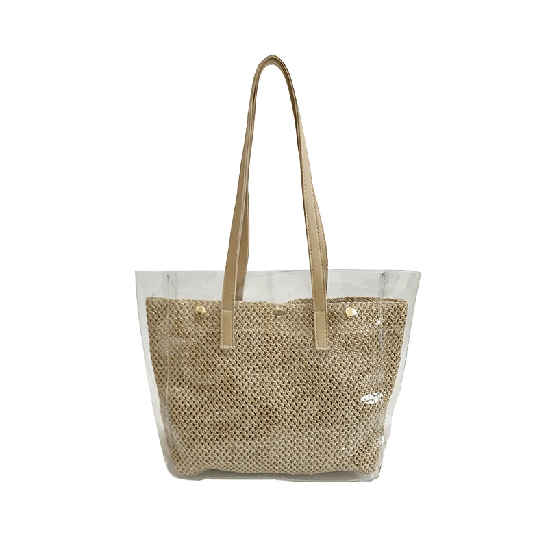 New Women Summer Transparent Handbag INS Popular Female Travel Straw Composite Bags Beach Lady Shoulder Bag Large Bolsa SS3316 (15)