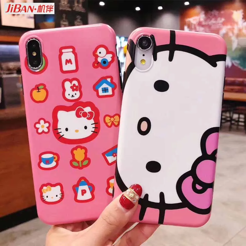 JIBAN Cute Cartoon Hello Kitty Phone Case for iphone X XR XS MAX Case
