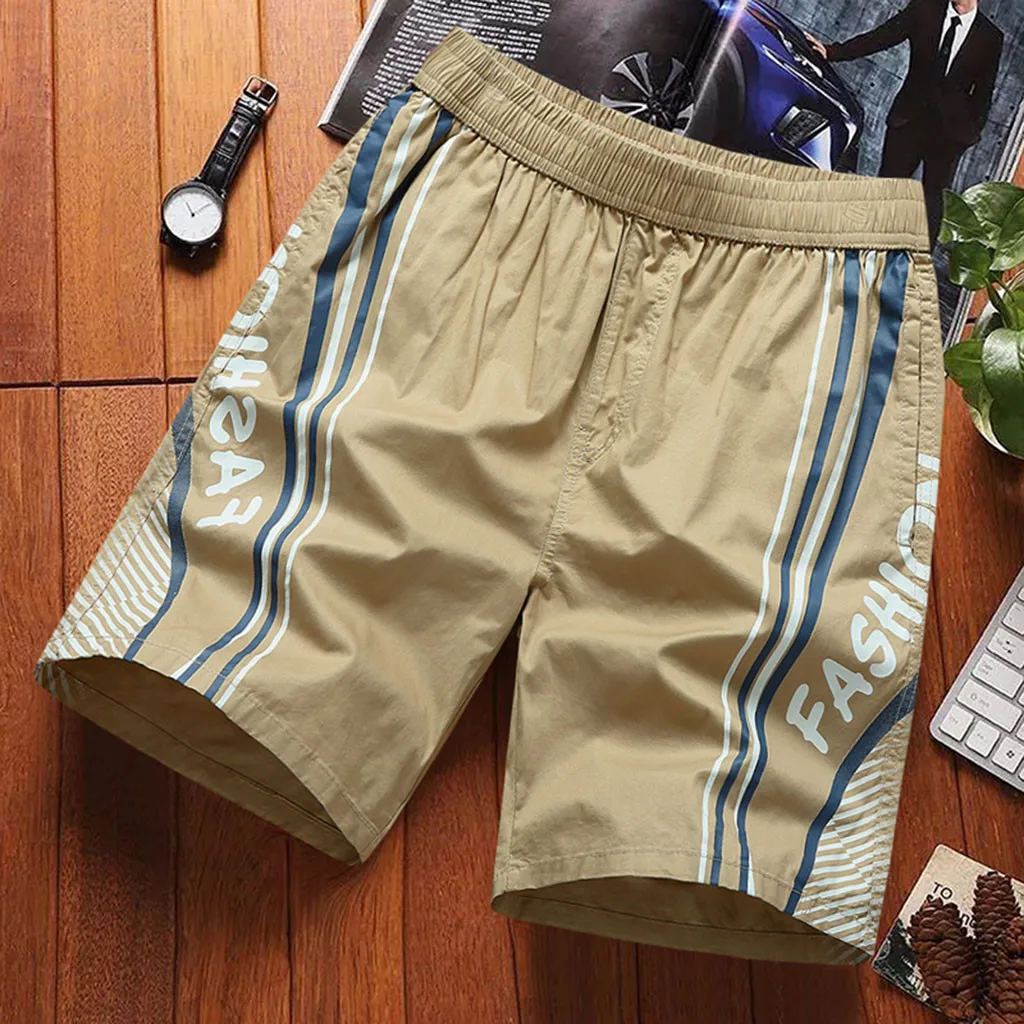 Новые модные мужские полосатые эластичные повседневные хлопчатобумажные спортивные шорты с карманами на молнии