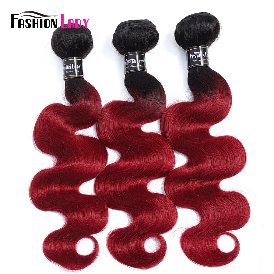 

Fashion Lady Pre-Colored Brazilian Hair Body Wave Bundles 1b burgundy Weave Ombre Human Hair Extensions 4 Bundles Non remy