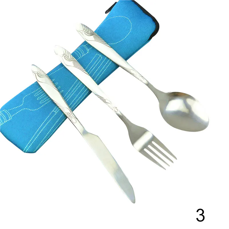Кухонные многоразовые дорожные столовые приборы с чехлом набор ложек и вилок с ножами офисные походные аксессуары нож вилка и ложка магазин UYT - Цвет: blue 3