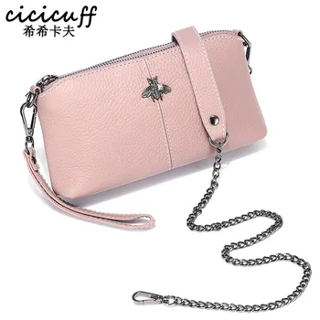 

Double Zipper Women Clutch Bag Genuine Leather Messenger Wristlet Day Clutch Bag Female Crossbody Bag First Layer Cowskin Bag