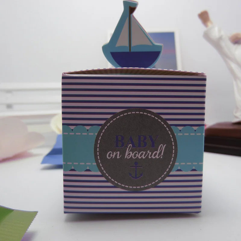 10pcs/lot Sailing Sweet Box Baby Shower Birthday Party Box Cute Stripe
