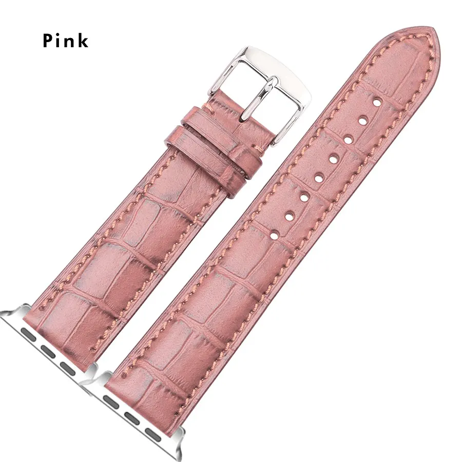 Ремешок из натуральной кожи с металлической пряжкой для Apple Watch 38 мм 42 мм для женщин и мужчин Крокодил Спортивные ремни 40 мм 44 мм iWatch Band - Цвет ремешка: Pink