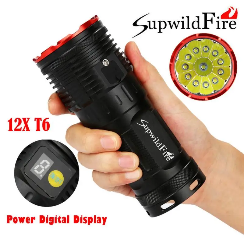 

2017 NEW FREE SHIPPING Supwildfire 35000LM 12 x XM-L T6 LED Power Digital Display Hunting Flashligt N3
