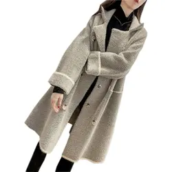 Женские куртки средней длины из искусственной кожи пальто с мехом плотные теплые кардиганы куртка Новинка; футболки осень-зима свободные