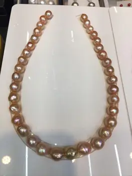 

gorgeous12-13mm south sea gold pink pearl necklace 18inch 925s