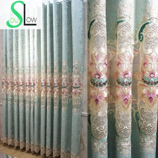 Lent Âme Vert Beige De Luxe de Style Européen Salon Rideau Chenille ... Lent Âme Vert Beige De Luxe de Style Européen Salon Rideau Chenille ...
