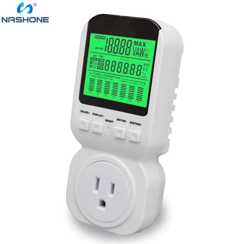 

Power Energy Meter,Electricity Usage Monitor Plug with High Accuracy, LCD Display Watt Meter Power Analyzer with Overload Alarm