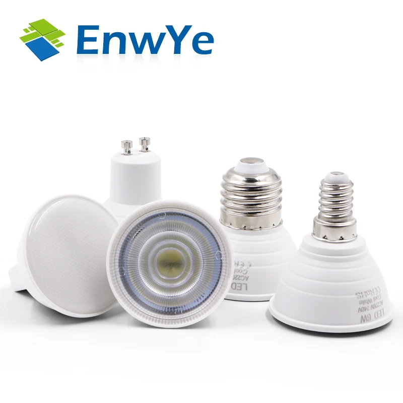 EnwYe E27 E14 MR16 GU5.3 GU10 Lampada LED Bombilla 6 W 220 V Bombillas LED de la lámpara del proyector de lámpara de la luz del punto