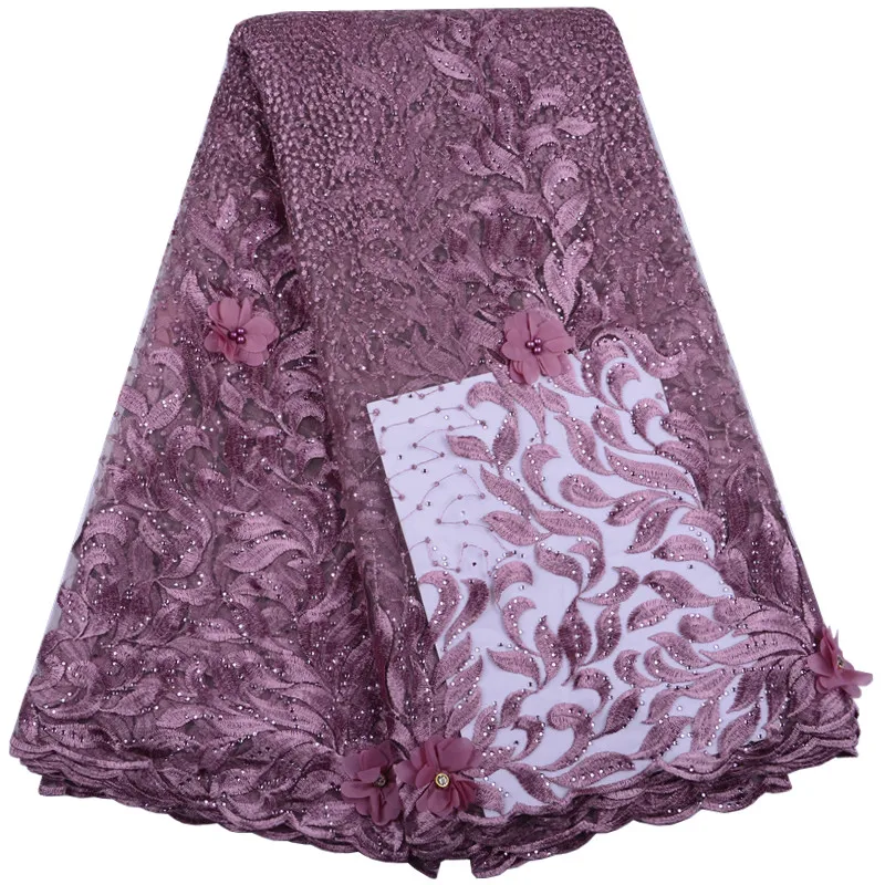 Wholesale Price Beaded French Lace Fabric Stones African Pretty 3D Tulle Laces For Party /Wedding Lilac Color S1525 | Дом и сад