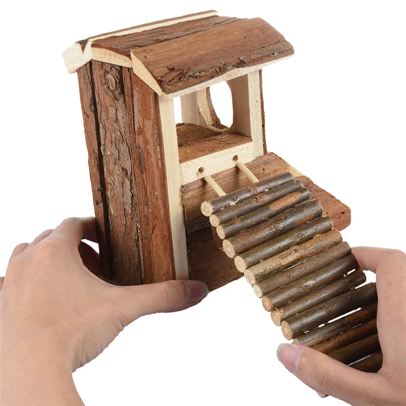 Деревянная двухэтажная вилла с лестницей для домашнего хомяка дом игрушка для хомяков шиншиллы морских свинок и других маленьких домашних животных