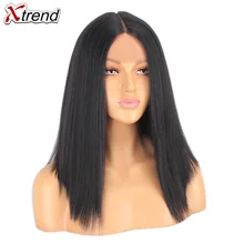 Xtrend синтетический парик на кружеве прямой Боб Парики для черных женщин Pelucas 14 дюймов черный блонд короткие волосы Ombre Lacewig