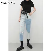 Новые летние Асимметричные Лоскутные дырки, хит цветов, длина по щиколотку, большие размеры, женские модные джинсы E169